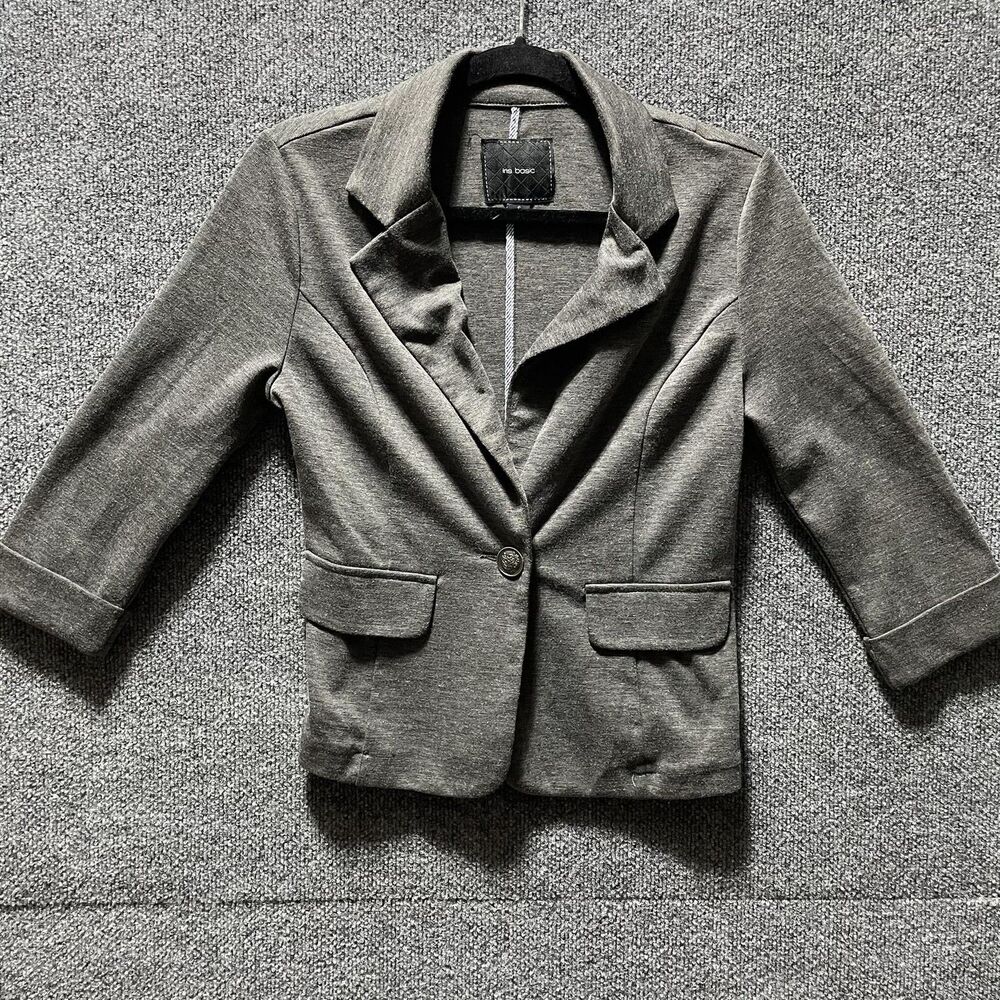 Iris Basic Blazer Womens Small Stretch Lightweight 3/4 Sleeve Jacket Work Office